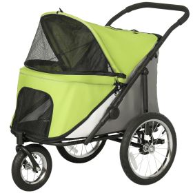 PawHut 3 Wheels Dog Stroller w/ One-Hand Fold, Rubber Wheels, Storage Bag, Soft Cushion for Small & Medium Dogs Yellowish Green