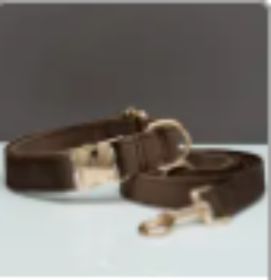 Multiple Colour Velvet Personalise Dog Collar Leash Set With Bow (Option: Brown set-L)