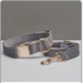 Multiple Colour Velvet Personalise Dog Collar Leash Set With Bow (Option: Grey set-S)